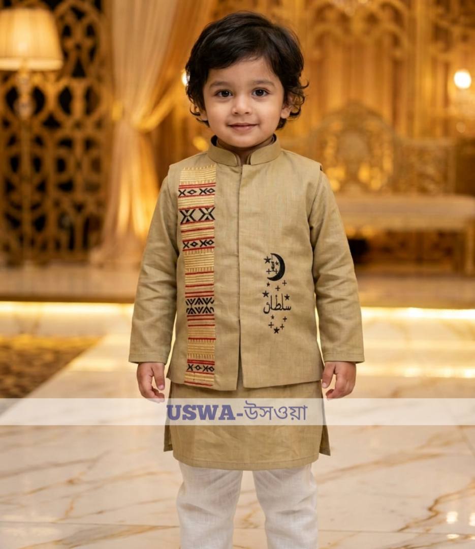 Party embroidery panjabi set - three piece panjabi / kurta/koti set for baby boys
